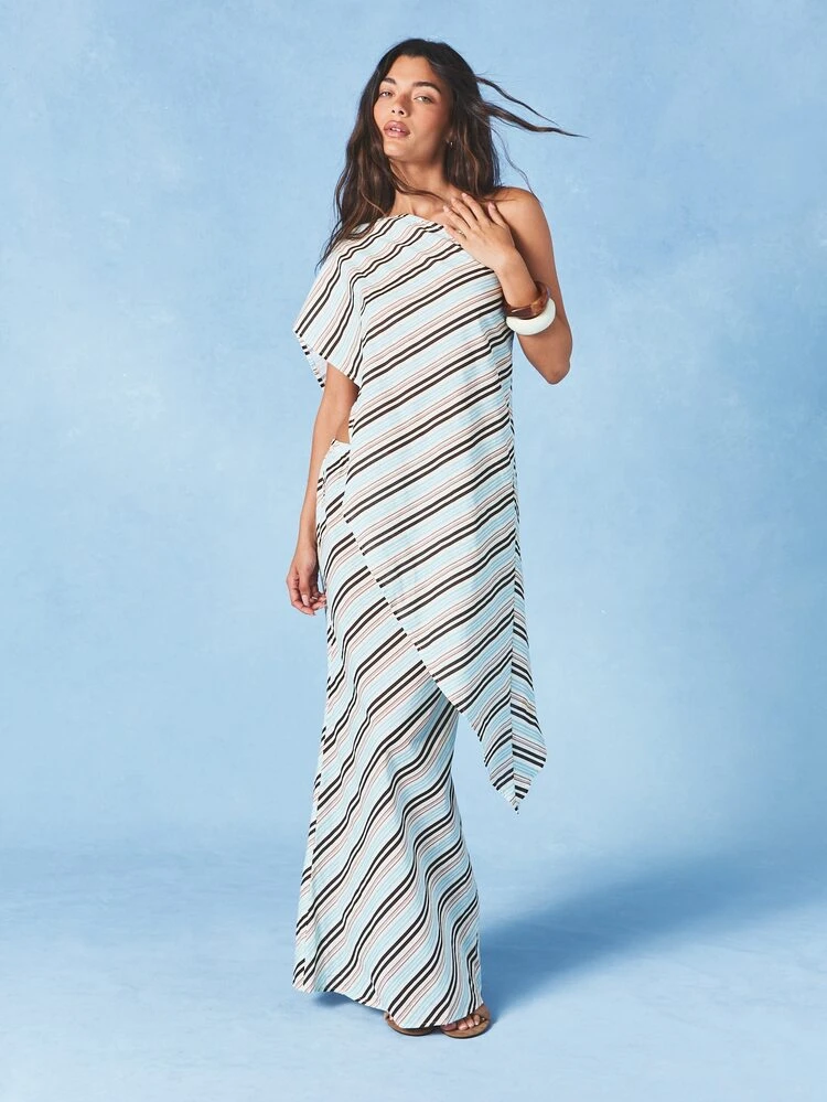 Striped Bandeau Top With Asymmetric Hem