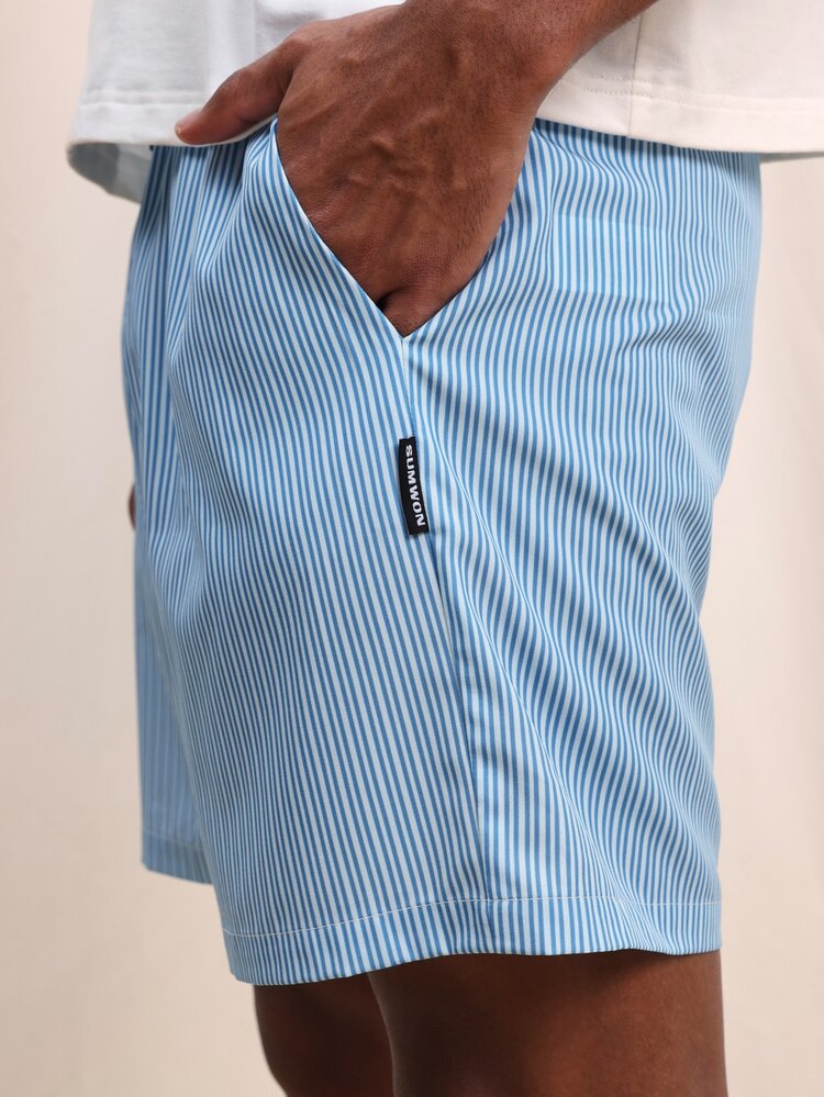 Pantaloncini da bagno estivi da uomo a righe con vita elastica, laccio e tasche laterali, costumi da bagno casual per vacanze