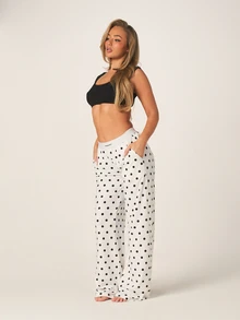 MISSGUIDED Quần dài nữ màu đen chấm bi, cạp chun, dáng rộng thoải mái, thích hợp mặc nhà, kiểu pajama. - trắng - Xem 5