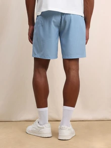 SUMWON 男士条纹夏季沙滩泳裤，弹性腰带抽绳设计，侧边口袋，休闲度假泳装 - 藍色 - 查看 4