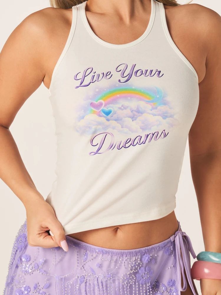 MISSGUIDED Halter Tank With Dreams Graphic Print