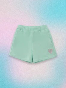 SUMWON 女童露脐T恤和短裤套装，心形印花，夏季休闲装 - 薄荷綠 - 查看 4