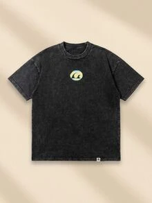SUMWON 适合青少年男孩的超大码夏季休闲水洗T恤，带有波浪标志和冲浪图案印花 - 灰色 - 查看 2