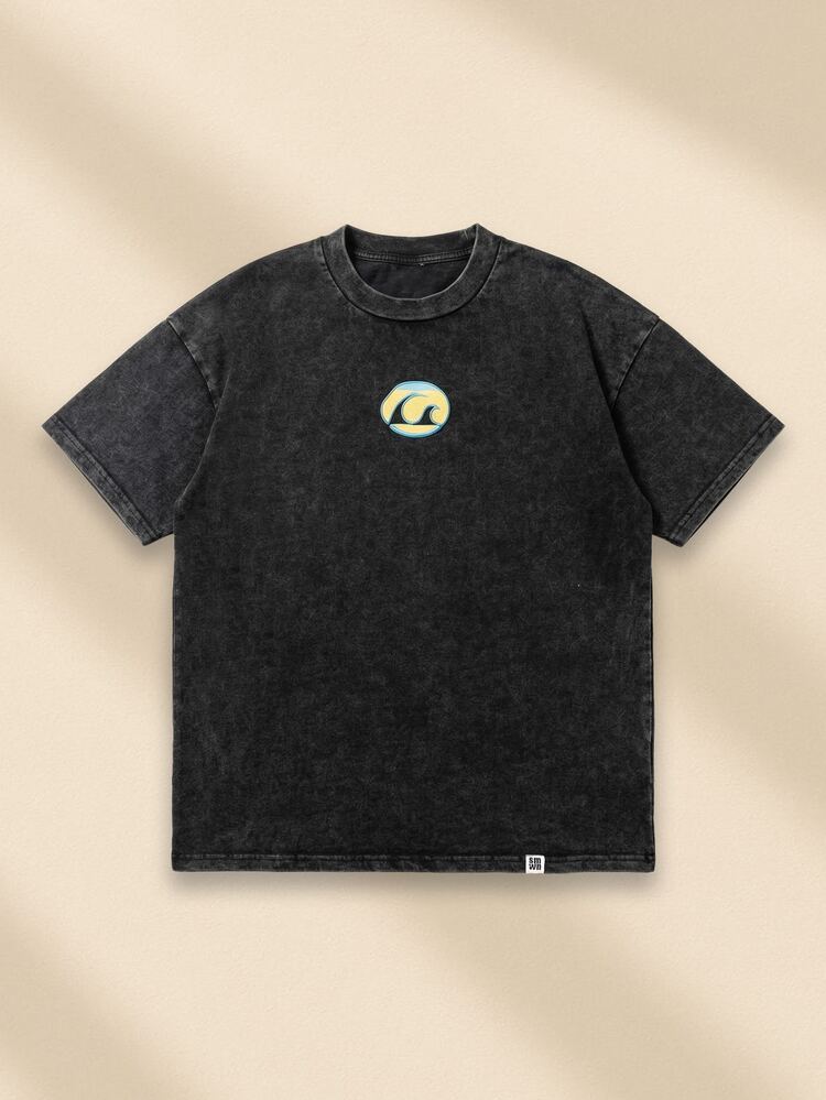 Tee-shirt d'été décontracté surdimensionné pour garçons avec logo vague et imprimé graphique de surf pour les enfants pré-adolescents