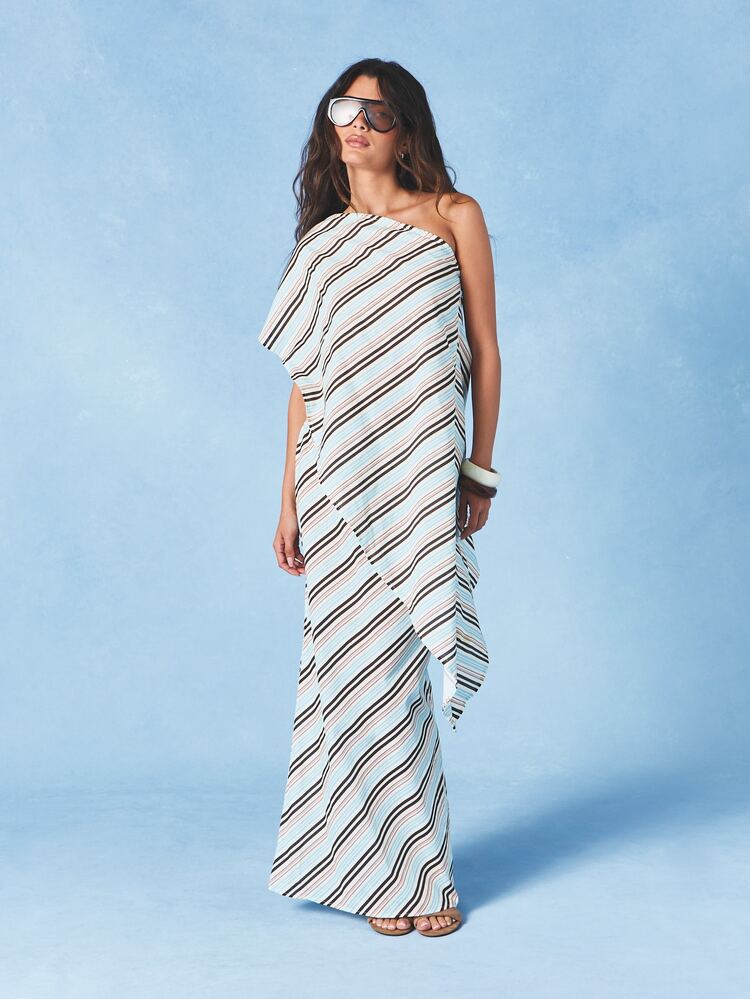 Diagonal Striped Straight Maxi Skirt