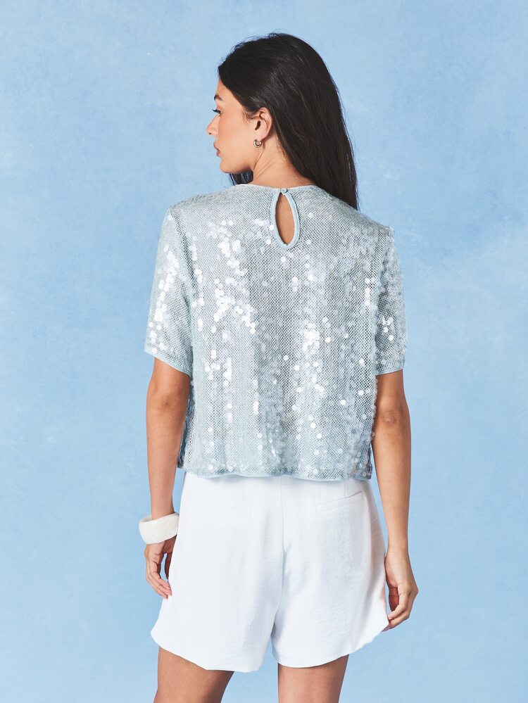 Oversized Sequin Crew Neck T-Shirt