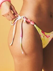 MISSGUIDED Women's Printed Bikini Set With Triangle Tops Micro Ruched Cups And White Polka Dot Bead Details Summer Beach Vacation Swimwear Sexy - Multicolor - View 2