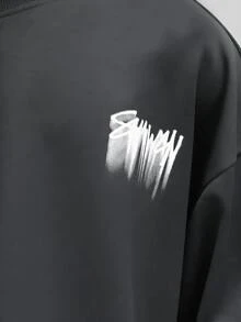 SUMWON Men Oversized Crewneck Sweatshirt With Graphic Print And Dropped Shoulder Long Sleeve Pullover Top - Grey - View 6