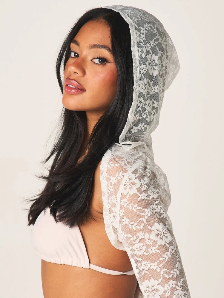 MISSGUIDED Lace Hooded Beach Cover Up Top
