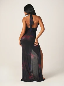 MISSGUIDED 女士露背吊带长款连衣裙，饰有O形环，高开衩设计，适合晚宴、派对、正式场合穿着 - 彩色 - 查看 3