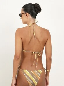 KSTM Women's Striped Triangle Bikini Top With Tie Closure And Adjustable Halter Straps Summer Beach Swimwear - Multicolor - View 2