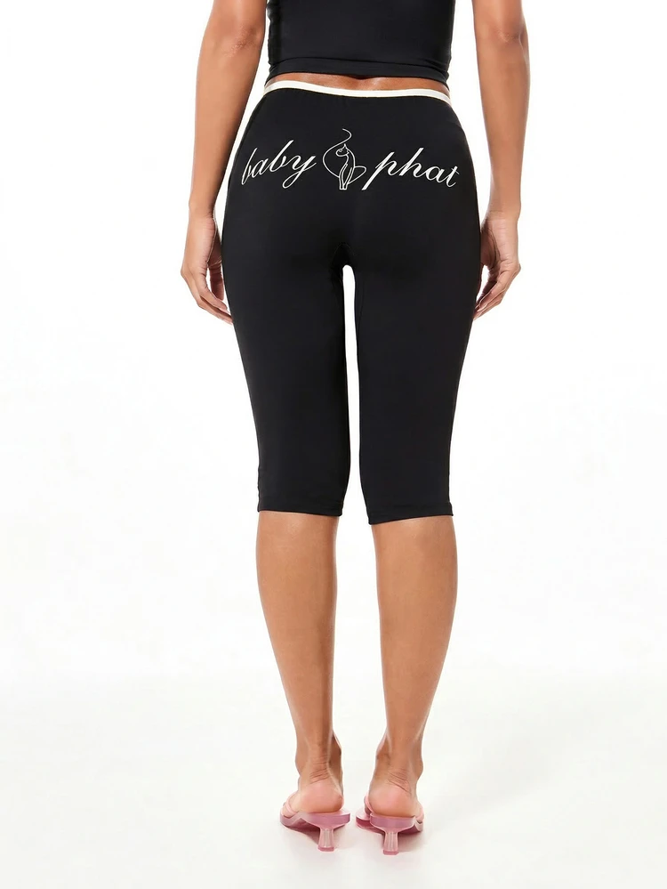 BABYPHAT Jersey Capri Leggings With Tie Detail Drawstring Waist Knee Length Bottoms For Women