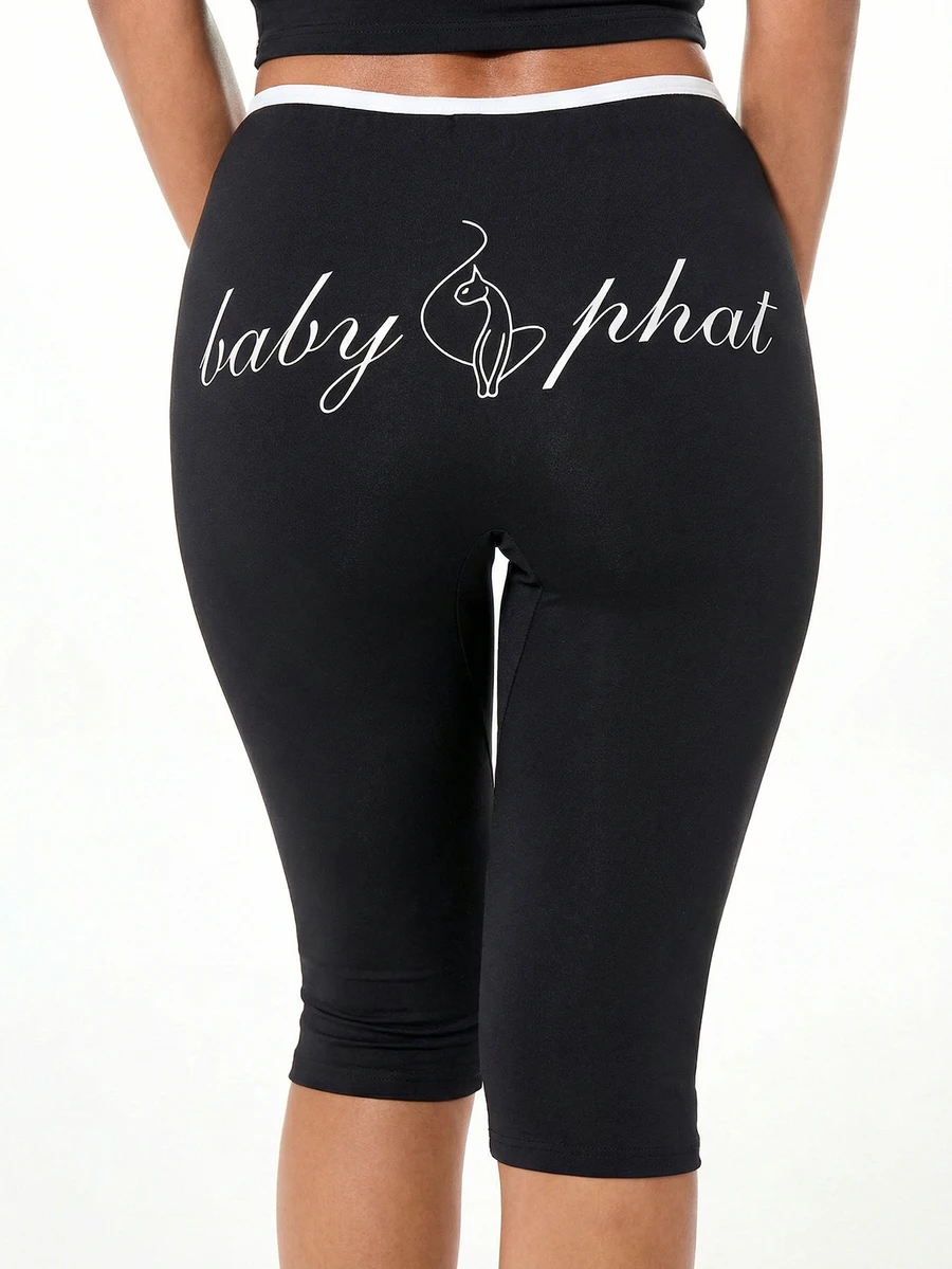 BABYPHAT Quần legging lửng Jersey có dây rút ở eo, dài đến đầu gối dành cho nữ. - màu đen - Xem 1