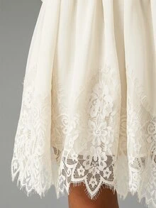 MISSGUIDED Women Deep V-Neck Wrap Mini Dress With Lace Trim Long Sleeves Chiffon Evening Party Date Night Outfit - Cream - View 4