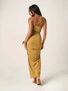 MISSGUIDED Vestido midi con un hombro, fruncido, con detalles recortados y ajuste ceñido al Body para fiestas y eventos de mujeres - Verde - Ver 3