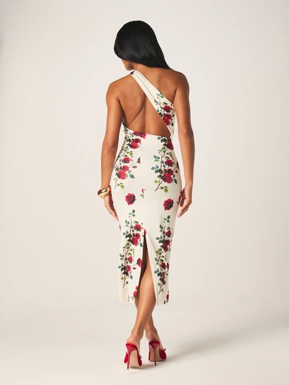 MISSGUIDED Asymmetric Floral Rose Midi DressMISSGUIDED