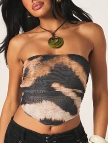 MISSGUIDED Áo quây lưới họa tiết da báo dành cho nữ, có dây buộc phía sau, thích hợp cho các lễ hội, tiệc tùng mùa hè. - Nhiều màu - Xem 5