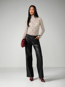 MISSGUIDED 女士透视网纱波点长袖高领修身衬衫秋冬时尚 - 杏色 - 查看 3