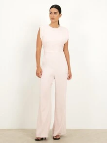 KSTM Women's Sleeveless Light Pink Palazzo Wide Leg Jumpsuit With Crew Neck And Relaxed Fit For Summer Casual Elegant Occasions - Pink - View 1
