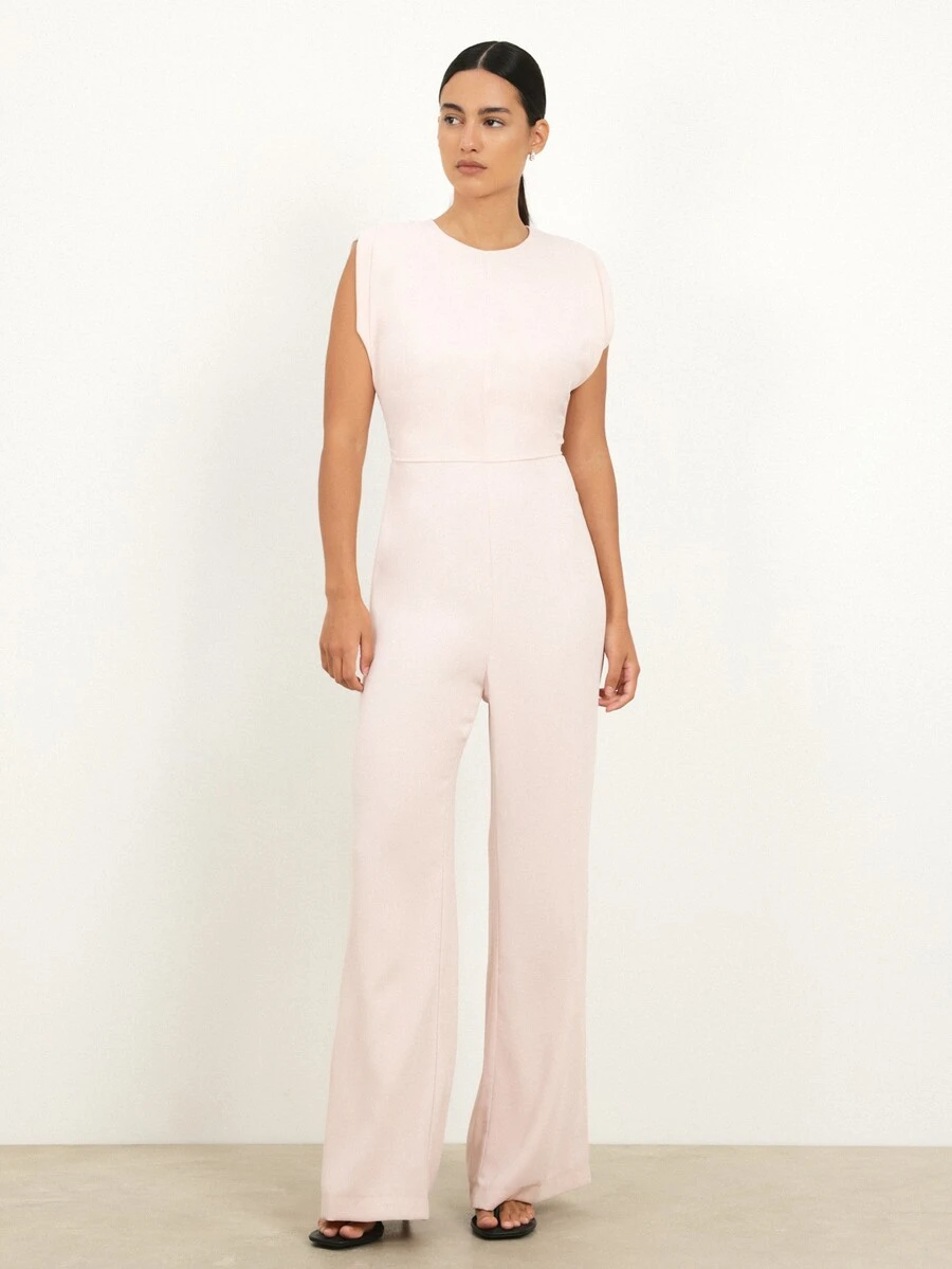 KSTM Women's Sleeveless Light Pink Palazzo Wide Leg Jumpsuit With Crew Neck And Relaxed Fit For Summer Casual Elegant Occasions - Pink - View 1