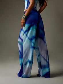 MISSGUIDED Women Tie Dye Beach Palazzo Pants Wide Leg Drawstring Waist Summer Vacation Flowing Casual Pants - Multicolor - View 2