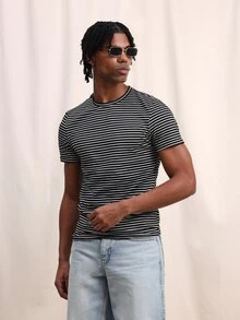 Men's Essential Black White Striped Short Sleeve Crew Neck Regular Fit T-Shirt Casual Summer Basic Tee - Multicolor - View 4