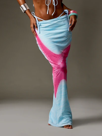 MISSGUIDED 女士扎染沙滩长裙罩衫，侧边系带，夏季度假泳池泳装纱笼