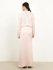 KSTM Women's Draped Wrap Maxi Skirt With High Side Slit For Evening Party Occasion - Pink - View 2