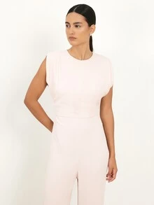 KSTM Women's Sleeveless Light Pink Palazzo Wide Leg Jumpsuit With Crew Neck And Relaxed Fit For Summer Casual Elegant Occasions - Pink - View 4