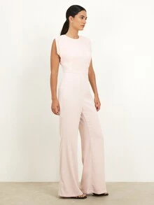 KSTM Women's Sleeveless Light Pink Palazzo Wide Leg Jumpsuit With Crew Neck And Relaxed Fit For Summer Casual Elegant Occasions - Pink - View 3