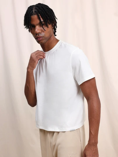 SUMWON Men's Boxy Fit Crew Neck Short Sleeve Cotton T-Shirt Casual Relaxed Summer Top