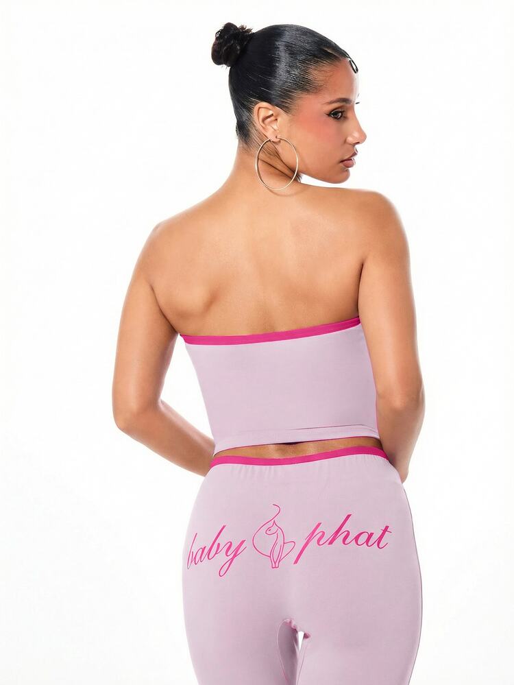 BABYPHAT Women's Bandeau Jersey Top With Tie Detail Strapless Crop Top Casual Summer Fashion
