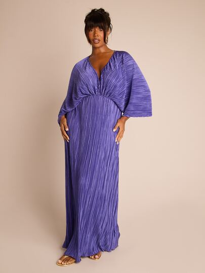 FASHION SZN Đầm maxi xếp ly tay cánh dơi cỡ lớn thanh lịch, thích hợp cho các dịp trang trọng, đám cưới, khách mời, đầm dài cỡ lớn, trang phục mùa hè, nghỉ mát, dáng rộng, eo chun, thoải mái, đầm dạ hội gợi cảm, thanh lịch