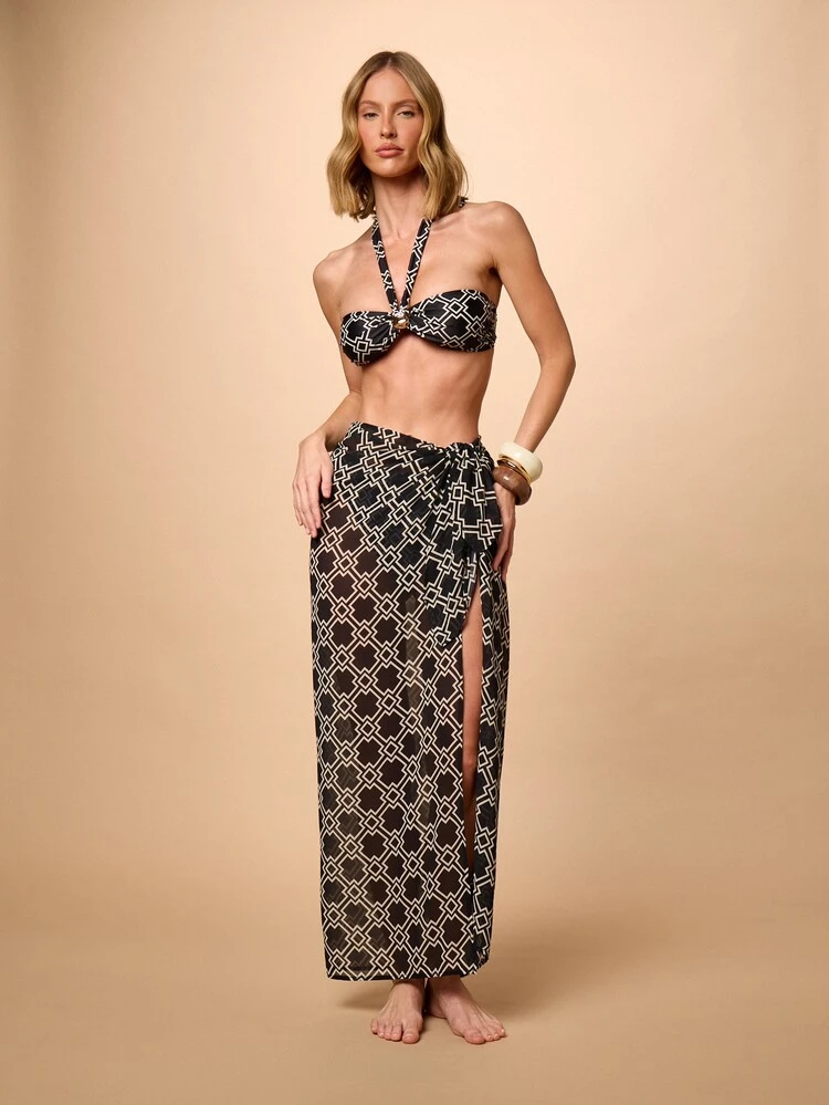 Geometric Print Chiffon Sarong Cover Up
