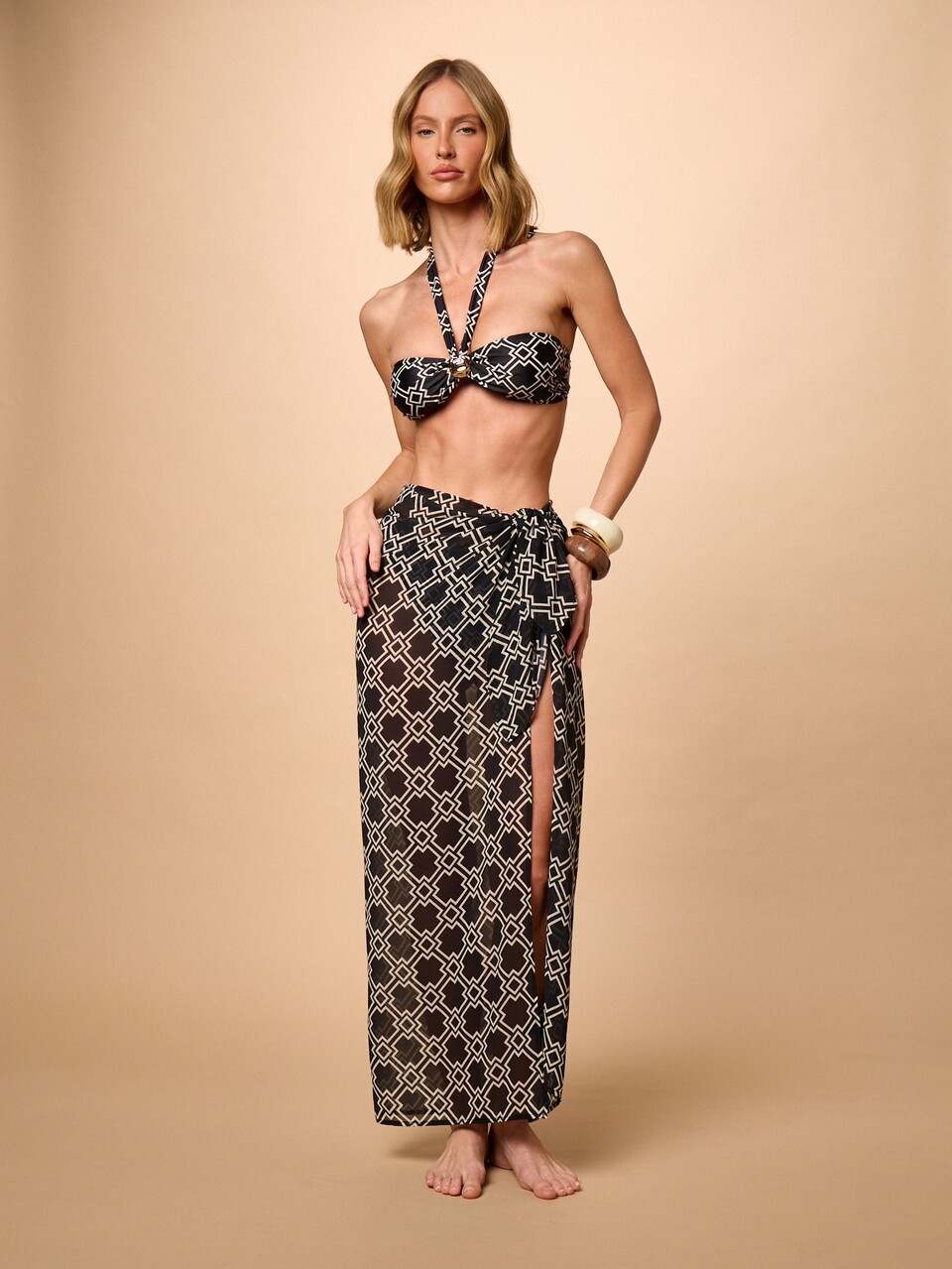 AiiRZ Women Chiffon Sarong Cover Up With Geometric Print Beach Wrap Bikini Pool Vacation Swimwear Resort Poolside Tie Front Long Sarong Summer Beachwear