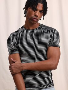 Men's Essential Black White Striped Short Sleeve Crew Neck Regular Fit T-Shirt Casual Summer Basic Tee - Multicolor - View 5