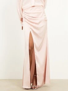 KSTM Women's Draped Wrap Maxi Skirt With High Side Slit For Evening Party Occasion - Pink - View 1