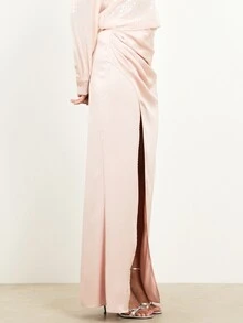 KSTM Women's Draped Wrap Maxi Skirt With High Side Slit For Evening Party Occasion - Pink - View 4