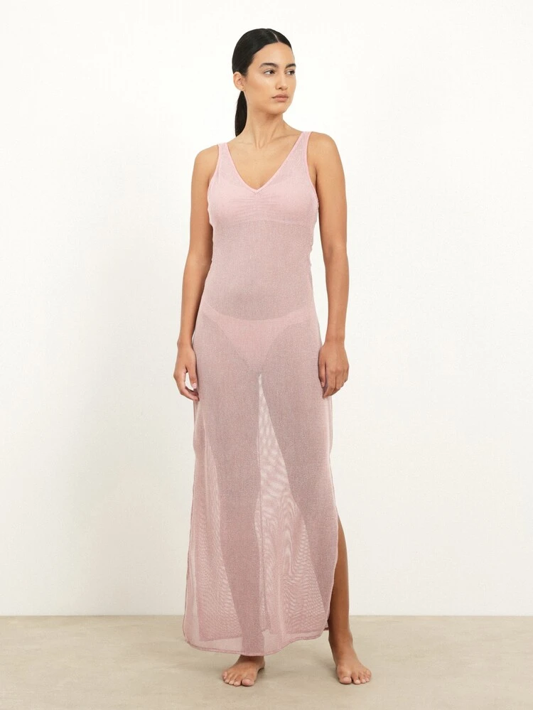 KSTM Women's Deep V Neck Sleeveless Maxi Cover Up Dress With Side Slit And Twist Back Detail Beach Resort Vacation Summer