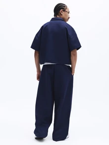 SUMWON 藏蓝色短袖衬衫搭配阔腿休闲裤两件套夏季服装 - 藏蓝色 - 查看 2