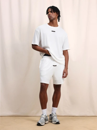 SUMWON Men's Oversized White Crew Neck Short Sleeve T-Shirt And Relaxed Shorts Co-Ord Set Casual Loungewear Summer Matching Outfit