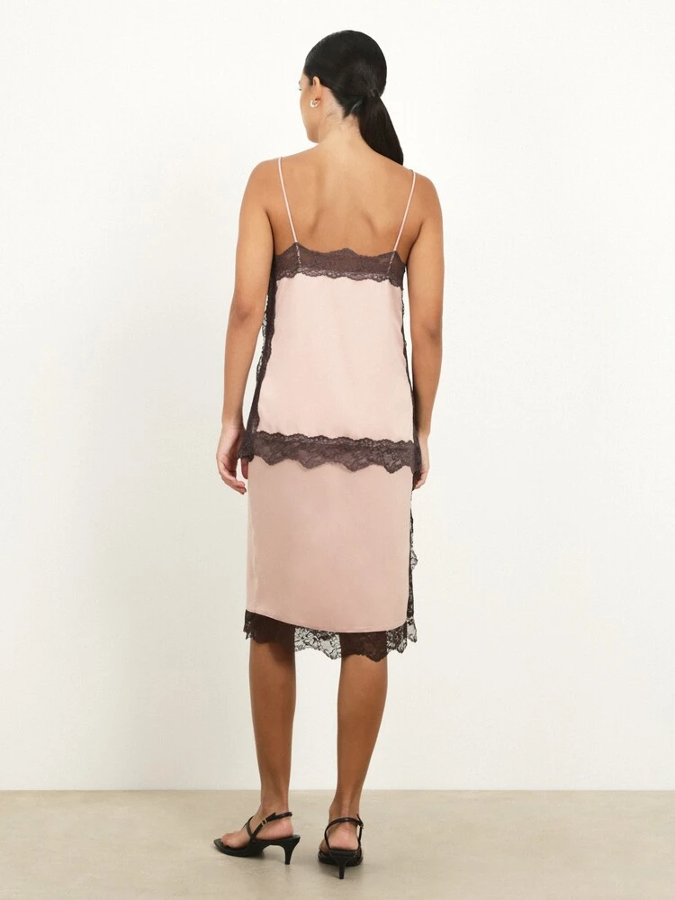 KSTM Women's Midi Pencil Skirt With Lace Trim And Color Block Design Perfect For Elegant Occasions