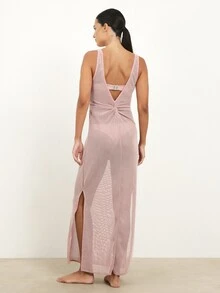 KSTM Women's Deep V Neck Sleeveless Maxi Cover Up Dress With Side Slit And Twist Back Detail Beach Resort Vacation Summer - Multicolor - View 2