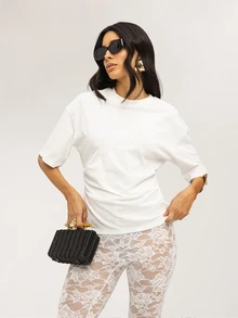 Dancing Leopard Dahloria 白色收腰细节 T 恤 休闲日常时尚周末 - 白色 - 查看 1