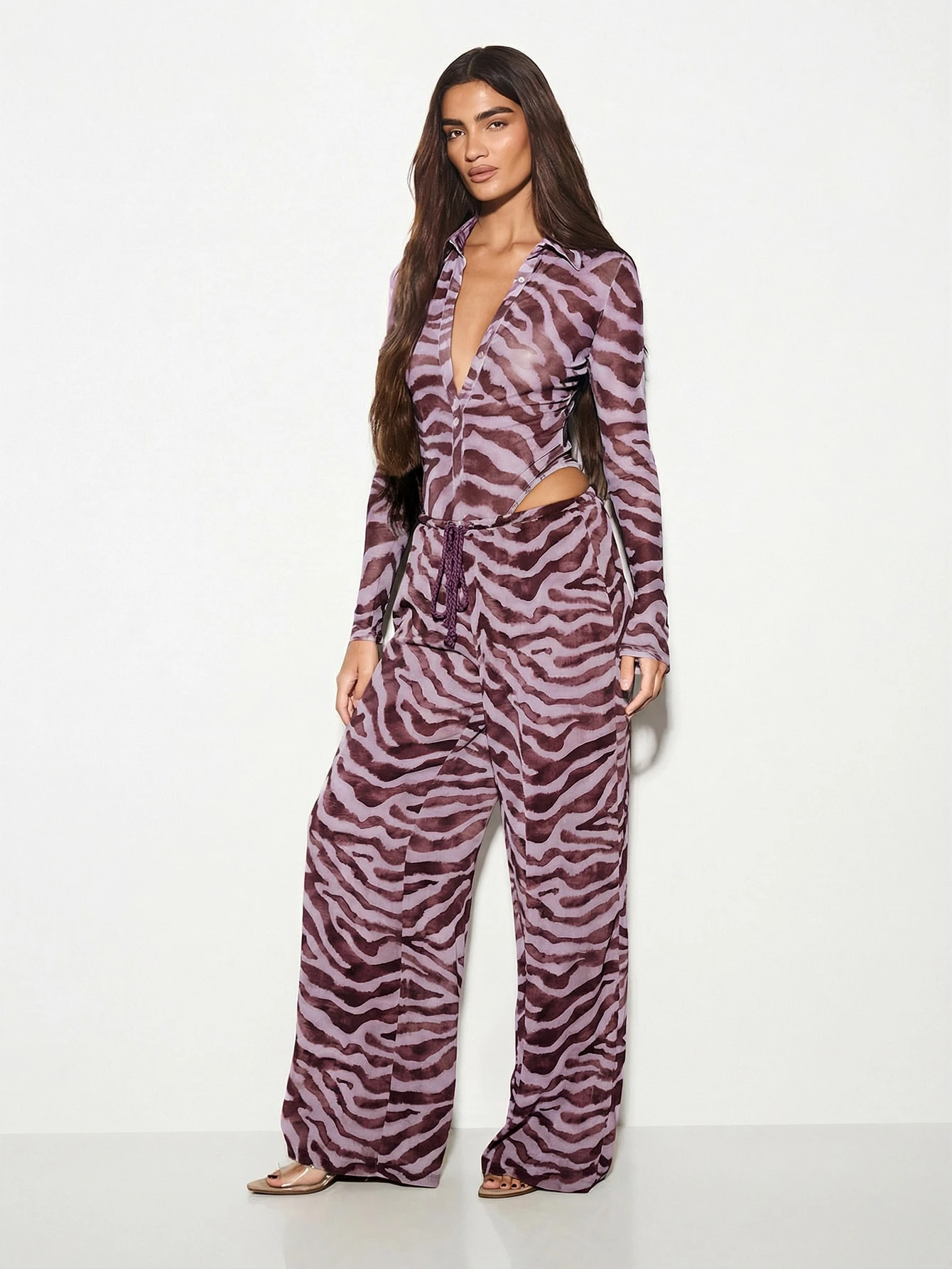 KIZN Purple Tiger Print Wide Leg Trousers