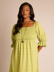 FASHION SZN Plus Size Dresses Bardot Off Shoulder Summer Holiday Vacation Festival Ibiza Loose Fit Midi Ladies Casual Boho Sun Dress Women Curve Long Maxi Clothes - Green - View 5