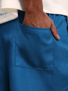 PLAYBOY X SUMWON Mens Blue Nylon Jorts Relaxed Fit Knee Length Graphic Print Summer Casual Basketball Shorts Wide Leg Drawstring Waistband Lightweight Streetwear - Blue - View 7