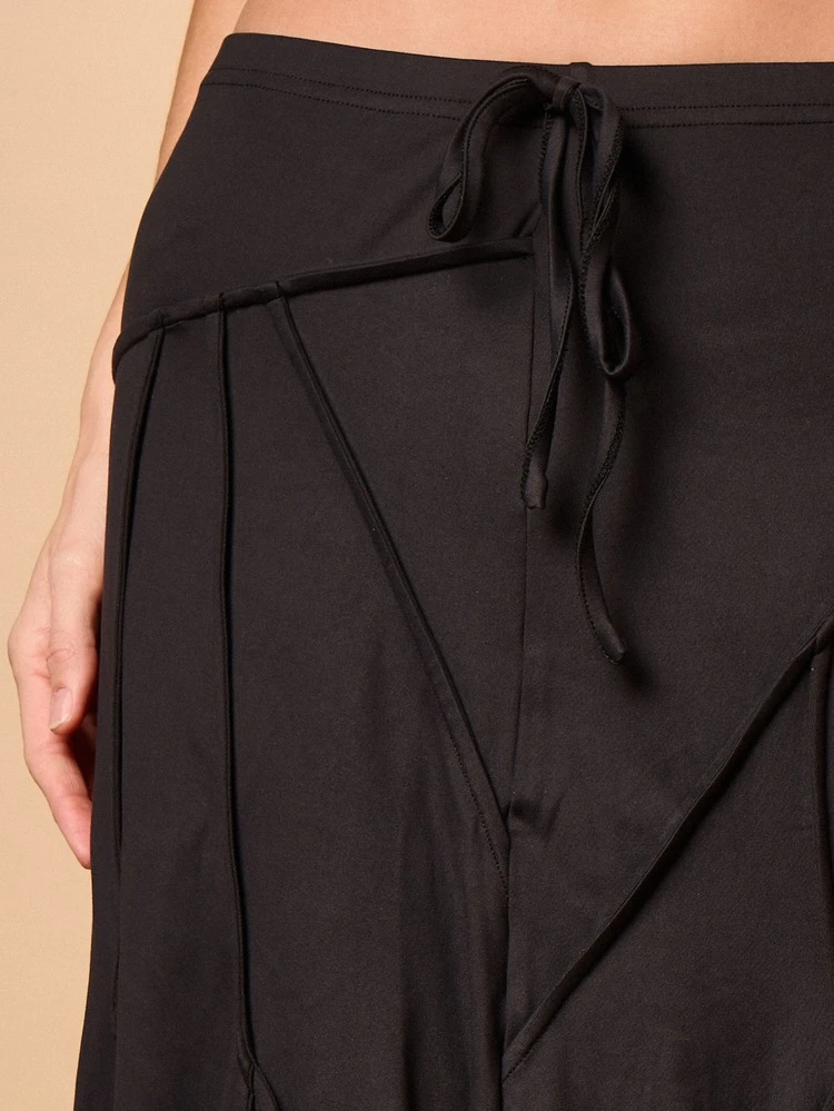 Black Asymmetric Midi Skirt With Tie Detail
