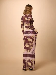 AiiRZ Vestido maxi de mujer de manga larga, de malla y ajustado, con estampado de cadena náutica para fiestas y ocasiones de noche - Multicolor - Ver 3