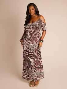 FASHION SZN Đầm maxi cỡ lớn dành cho nữ, hở vai, chất liệu lưới, họa tiết da báo, gợi cảm, thanh lịch, thích hợp cho kỳ nghỉ hè, dạ hội, dự tiệc cưới, ôm sát, thoải mái, chất liệu co giãn, họa tiết ngựa vằn sang trọng, đầm hè cho nữ, đầm maxi du lịch Ibiza, đầm dài. - Nhiều màu - Xem 5